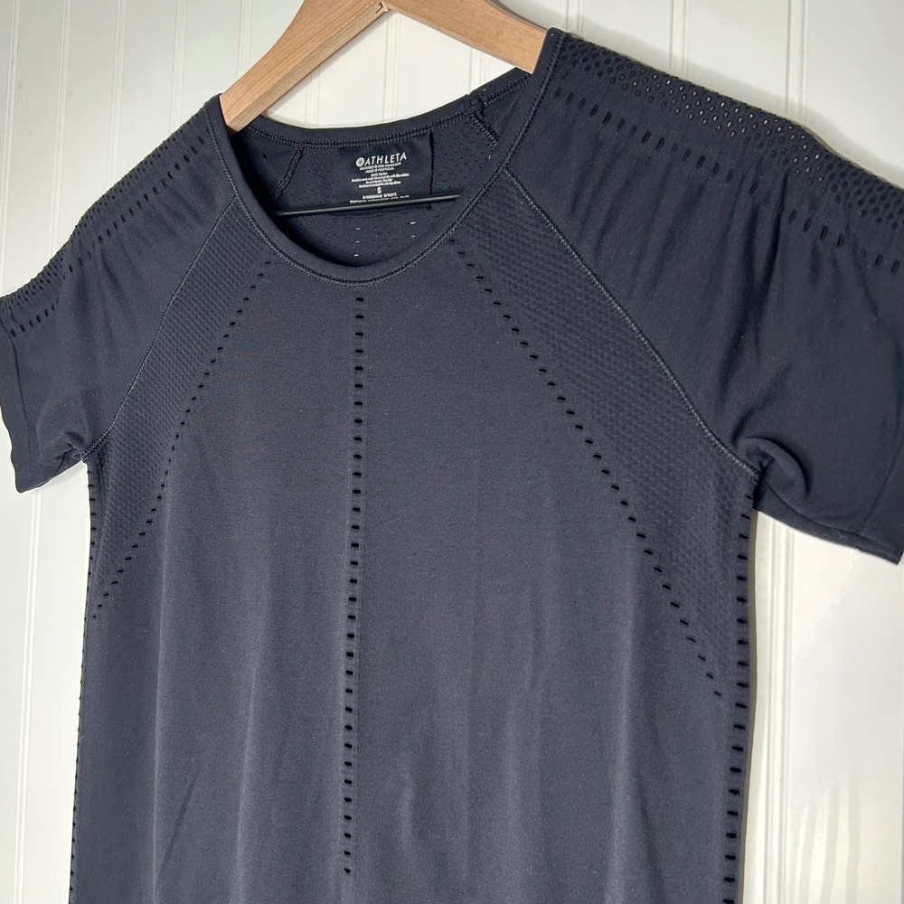 Athleta Momentum Womens Top S Black Seamless Short Sleeve Running Workout